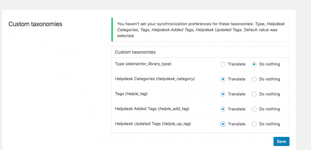 Enable Helpie's taxonomies in WPML
