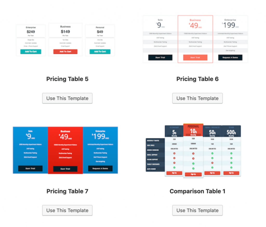 Easy Pricing Tables Pro - demo